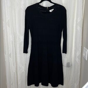 Eliza J Black Fit & Flare Sweater Dress- Sz L | Cut-out Detail | Long Sleeve LBD